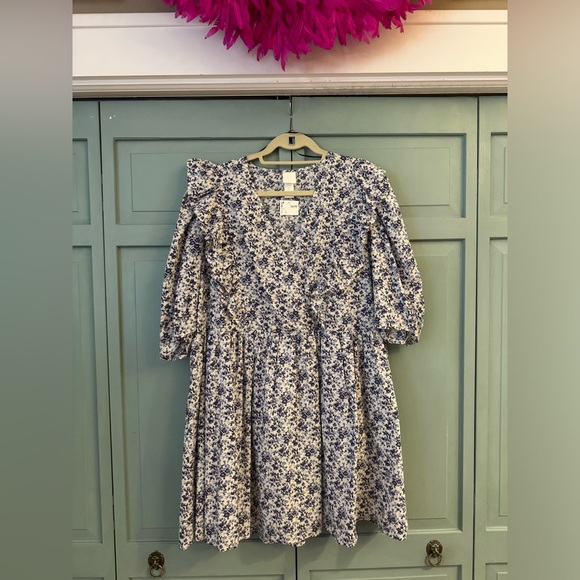 (BNWT) H&M Blue & White Floral Dress (L) - Picture 3 of 5